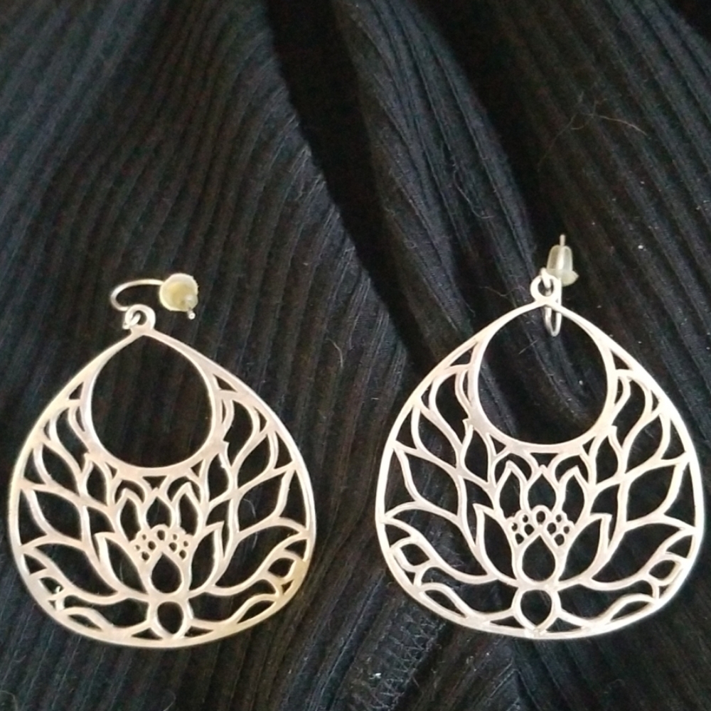 Solid silver lotus earrings handmade Bali